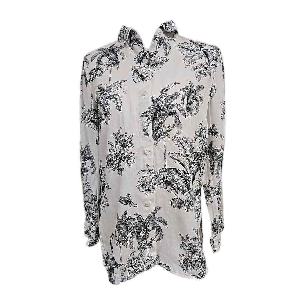 Tommy Bahama 100% Linen Button Up Long Sleeve Shirt Tropical Coconut‎ Print XXS